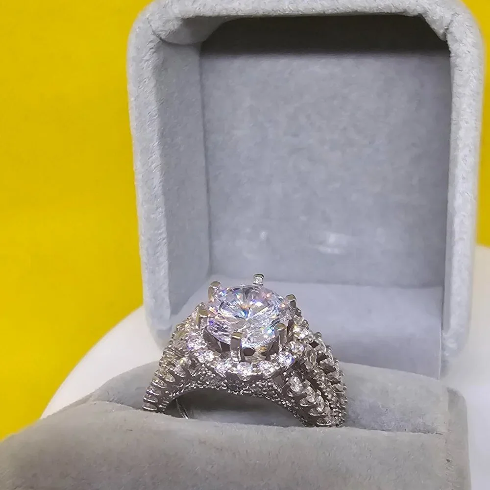Exquisite 3CT Micro Pave Statement Ring • 18K White Gold EP • Brilliant Sparkle